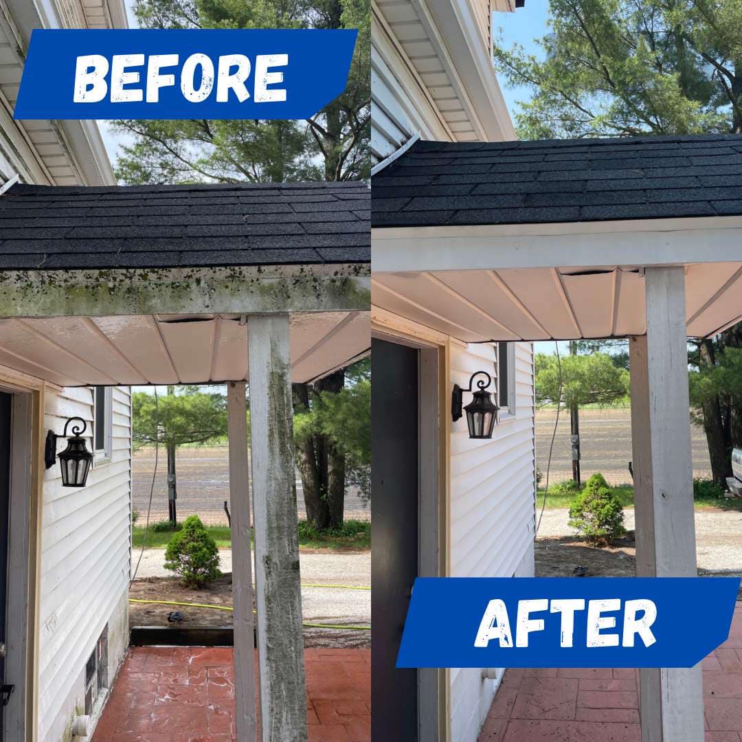 Concrete cleaning in Champaign, IL — patio or walkway before/after surface-cleaner pressure washing